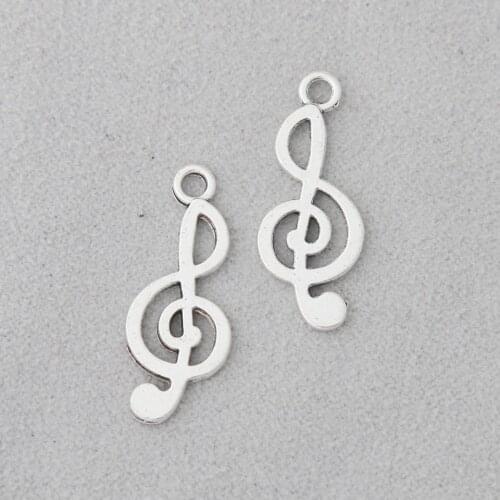 RAINXTAR Antique Silver Color Music Sign Alloy Jewelry Charms 10*25mm 20pcs AAC1806
