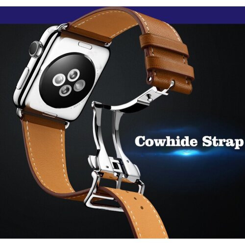 SEURE Deployment Buckle Band for Apple Watch 5 4 3 2 1 Strap Bracelet Replacement Suit for iwatch Belt Cow Leather 38/40 42/44mm