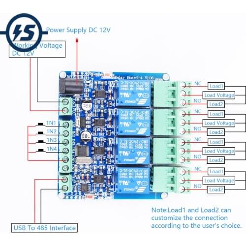 RS485 Modbus-RTU 12V 4Bit Relay Module 4-Channel Switch Controller for Arduino