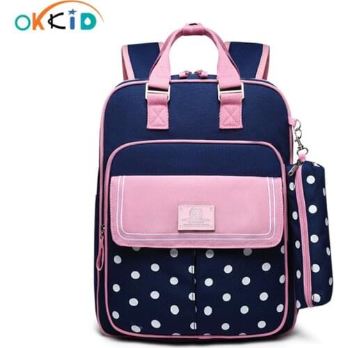 OKKID elementary school bags for girls polka dot bookbag kids cute pen pencil bag school girl student school backpack child gift