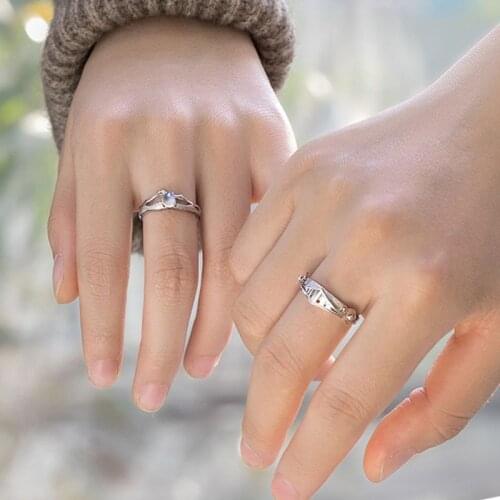S925 Plated Couple Rings Moonstone Princess and Knight Open Band Rings Lover Jewelry