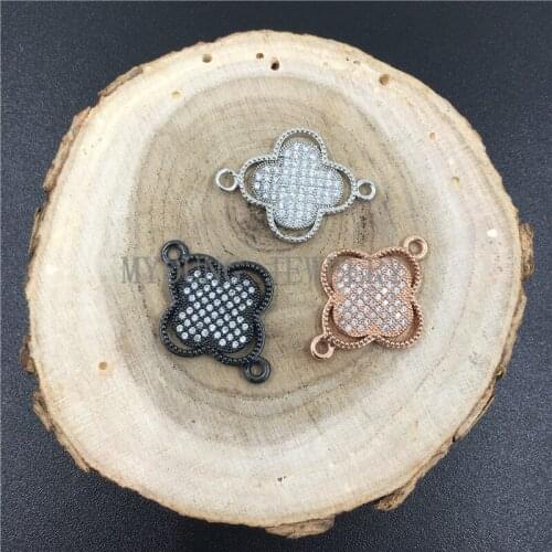 MY0725 Multi Color Flower Micro Pave CZ Clear Zirconia Four Leaf Shape Copper Pave Zircon Rhinestone Charm Bracelet Connector