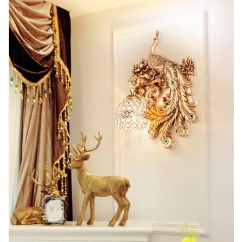 Nordic Peacock Crystal Lampshade Led Wall Lamp Modern Art Resin For Wall Light Living Room Indoor Decor Corridor Sconce Lamp