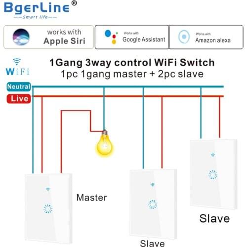 US 3 way WiFi Smart Switch 1 2 3 Gang Wall Touch Switches support smart life APP Remote Control Compatible Alexa Google Home