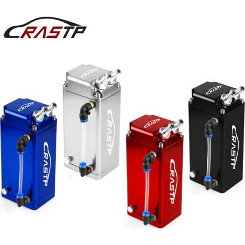 RASTP-Square 0.75L Universal Aluminum Racing Oil Catch Tank Can Engine Reservoir Tank / Oil Tank With Hose Indicator RS-OCC018