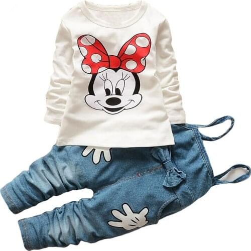 Baby Girls Spring Autumn Clothing Sets Toddler Kids Minnie Cartoon Casual Long sleeves+Suspenders Pants Suit Little Girl Clothes