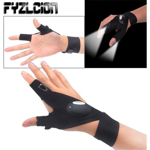 One Piece Finger Gloves with LED Light Flashlight Gloves Camping Hunting Gloves Left/Right Hand Fishing Magic Strap Gloves