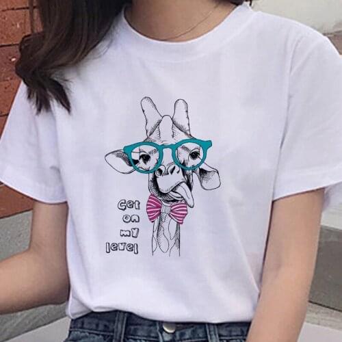 Get On My Level deer Print Kawaii Anime T Shirt Women Top Harajuku T-shirt Female Cartoon Graphic Tees Aesthetic Fashion Tshirt