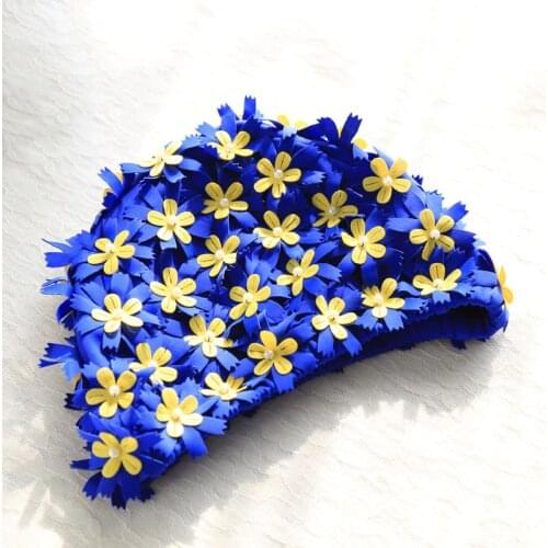 Women Floral Print Pearl Diamond Swimming Cap Surf Hat Sports Swim Pool Shower Cap +Nose Clip Earplugs