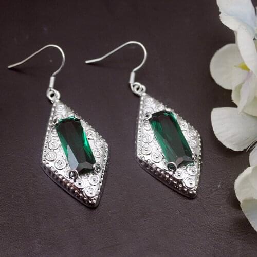 Hermosa Royal Charms Natural GreenTopaz Silver Plated Dangle Earrings For Women Fashion Jewelry 2 1/8 Inch ME110