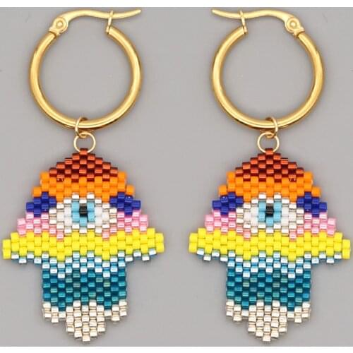 Go2Boho Hamsa Hand Earring Dangle Earrings Miyuki Brick Stitch Beaded Earings For Women Boho Jewelry 2021 Stainless Pendientes