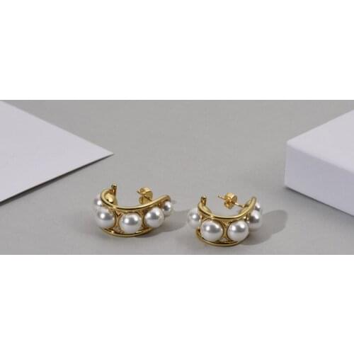 Hook Pearl Earrings Female New Copper-plated Gold Earrings Pearl Earrings C-shaped Pearl Earrings