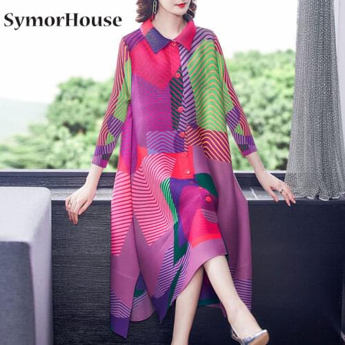 2021 Loose Plus Size Print Long Sleeve Shirt Dress Spring Summer Casual Vintage Midi Dress Elegant Women Bodycon Party Vestidos