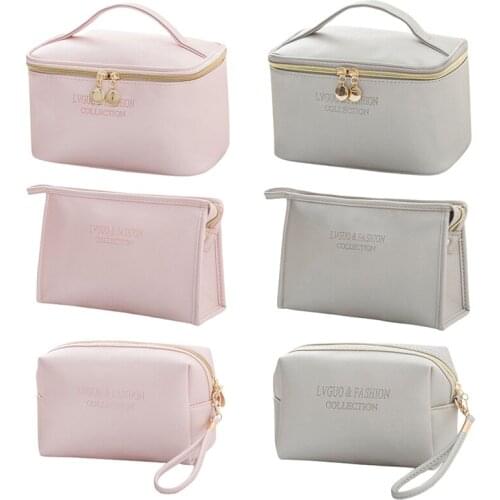 1 Pcs PC Large Women Cosmetic Bag PU Leather Waterproof Zipper Make Up Bag Travel Washing Organizer Beauty Case Outdoor Girl
