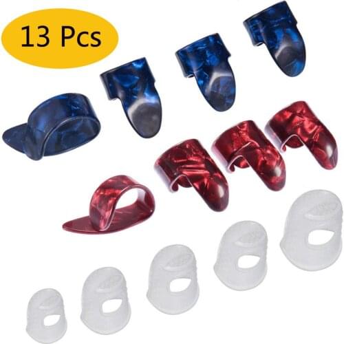 13Pcs Celluloid & Silicone Finger Nail Banjo Ukulele Guitar Picks Plectrums New