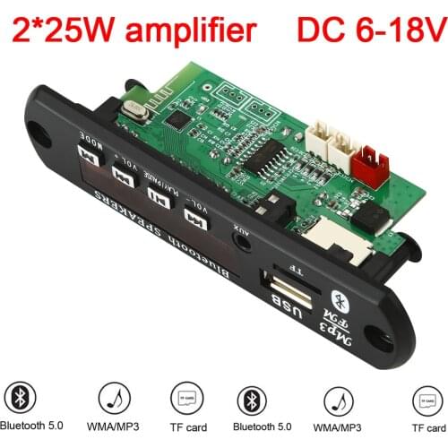 2*25W 50W Amplifier MP3 Player Decoder Board 5V-18V Bluetooth 5.0 Car FM Radio Module Support TF USB AUX 3.5 WMA Player Decoder