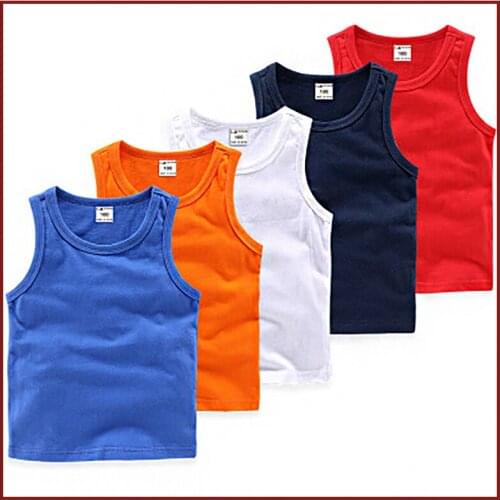 2021 100% cotton vest girl bottomed cotton top childrens pants childrens boys single color top top most popular 2-10 years old