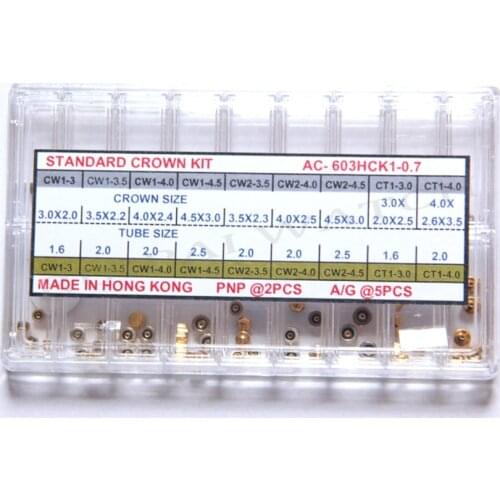 63pcs/box Golden / Silver Watch Crown set 0.7mm Tap Diameter Assort Size Watch Crown for Watch parts replacement