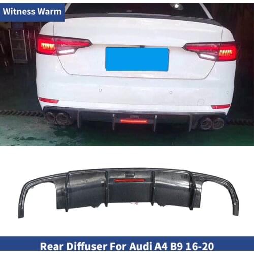 A4 B9 Carbon Fiber Rear Bumper Exhaust Diffuser Lip Spoiler with LED lights for Audi A4 B9 standard bumper Bumper Guard Splitter