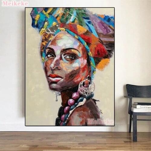 African Woman Diamond Painting Lady Abstract Graffiti Color full diamond embroidery square round Wall Pictures for Living Room