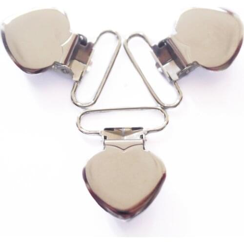 Free Shipping 100 pcs 1'' 25mm Silver Colored Heart Shaped Baby Pacifier Clips MAN \ Dummy Clip Suspender Clip Rack Plating
