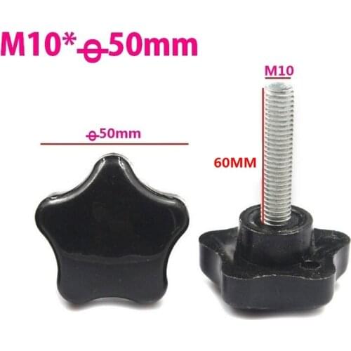 Free Shipping! 5pcs/LOT M10 x 60mm Male Thread Star Shaped Head 50mm Diameter 5Star Knob Grips Clamping Screw Knob M10XD50X60