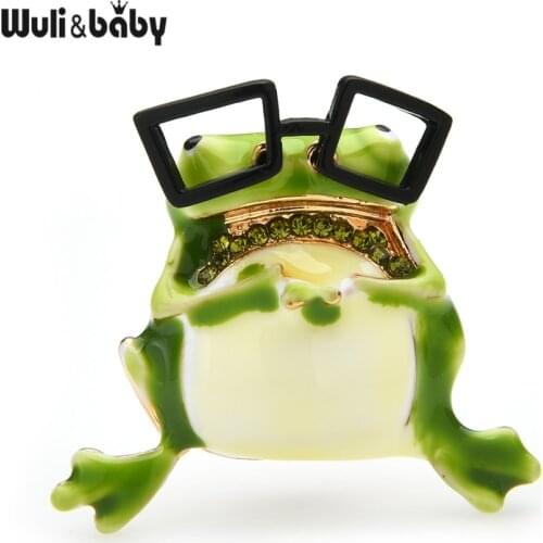 Wuli&baby Cute Enamel Glass Frog Brooches For Women Party Casual Office Animal Brooch Pins Gifts