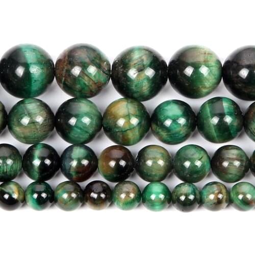6-12mm Natural Stone Bead Smooth Round Green Tiger Eye Stone Loose Beads For Jewelry Making DIY Charm Bracelet Necklace Handmade