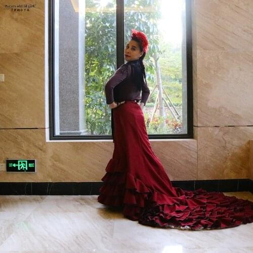 Girls Spanish Dress Flamenco Cotton Women Ballroom Waltz Dance Costumes Foxtrot Wear CWQ08