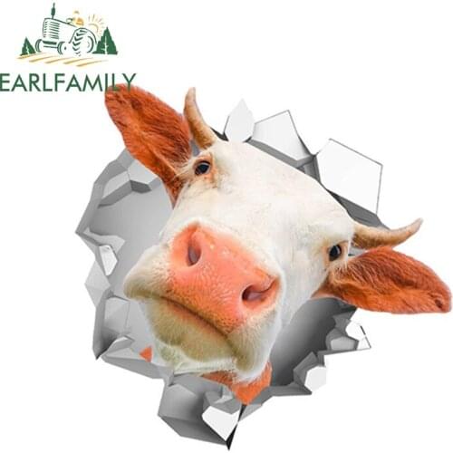 EARLFAMILY 13cm x 12.7cm Cow Car Sticker Torn Metal Car Hood Decal Reflective Stickers Animal Car Styling Funny Farm Vinyl Decal