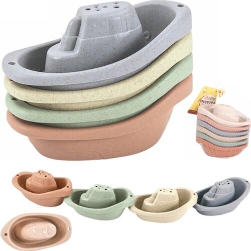 4-8PCS Baby Stacking Cup Toy Folding Boat Shape Tower Bathing Shower Beach Toy Play Water Kit Educational Toys For Infant Gift