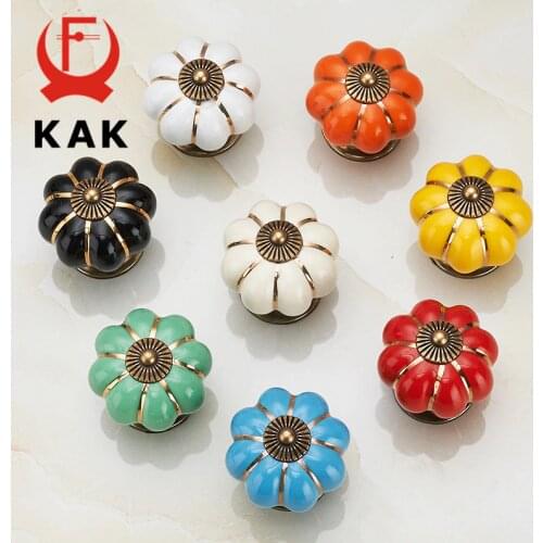 KAK 5pcs/lot Pumpkin Ceramic Handles 40mm Drawer Knobs Cupboard Door Handles Single Hole Cabinet Handles Furniture Handles
