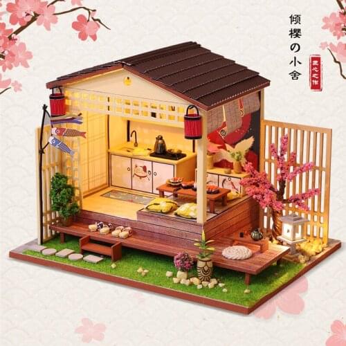 Chinese Style Cosplay Card Captor Sakura 3D Wooden DIY Doll House Creative Miniature with Furniture Model Building LED Light Kit