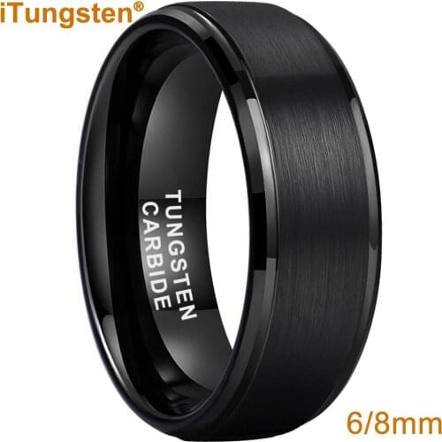 8MM Black Wedding Ring Tungsten Carbide Ring For Men Women Stepped Beveled And Comfort Fit