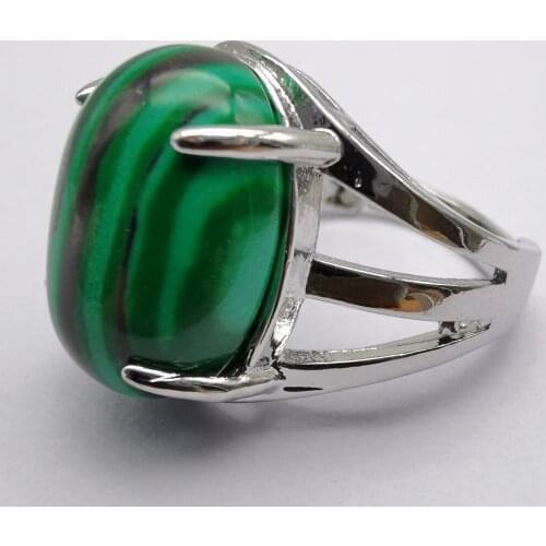 Natural Green Malachite Stone Oval Bead GEM Finger Ring Size 8-9 Jewelry For Gift X265