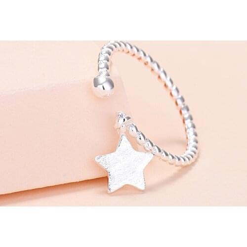 Celestial Rustic Star Open Finger Ring in White Gold Plated Adjustable Size for Girls and Women KPOP Trend 2021