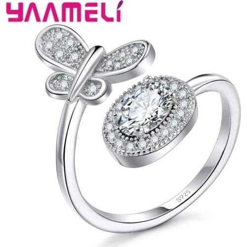 New Arrival Cute Butterfly Crystal Finger Rings For Ladies 925 Sterling Silver Accessories Wedding Engagement Jewelry