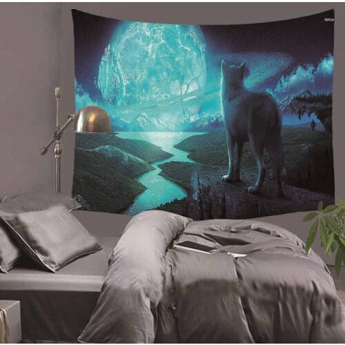 Lannidaa Animals Wolf Tapestry Black Hanging Wall Cloth Tapestry Home Dorm Room Art Background Decor Psychedelic Camping Carpet