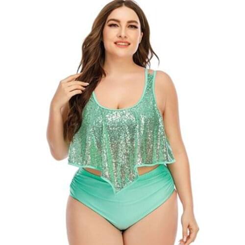 2021 Summer Plus Size Two Pieces Womens Bikinis Set Cactus/Letter Printed Ruffle Big Swimsuit Large Female Swimming Suits 5XL