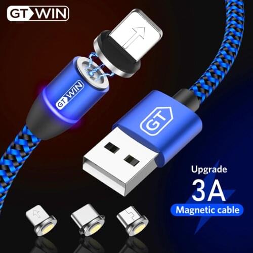 GTWIN 1M/2M Magnetic USB Cable 3A Fast Charging Micro USB Type C Magnet Charger For iPhone 11 XR Samsung S10 Huawei USB C Cables