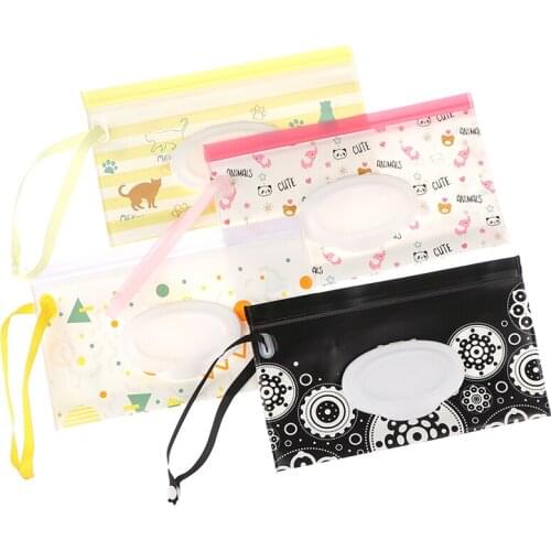 Fashion Wipes Carrying Case Clutch and Clean Wet Wipes Bag for Stroller Cosmetic Pouch with Easy-Carry Snap-Strap 4 Models