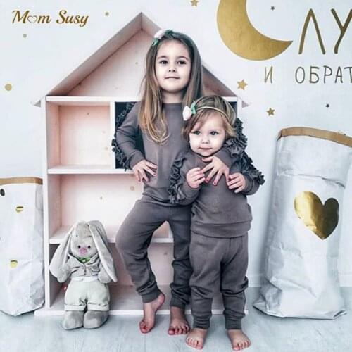 Fashion Newborn Baby Girl Ruffle Clothes Set Cotton Bebe kids Spring Autumn Summer Long Sleeve Clothing set 2PCS Sweatshirt+Pant