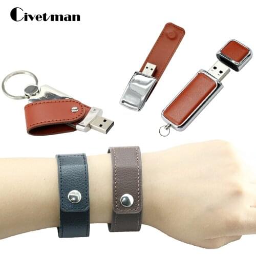 Fashion Bracelet Leather USB Flash Drive 64GB Pen Drive 32GB Pendrive Real Capacity Memory Stick Disk 8GB 16GB Storage Device