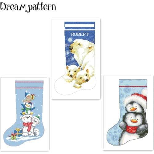 Polar bear stocking cross stitch kit flowers 18ct 14ct 11ct cotton silk thread white fabric embroidery DIY handmade needlework