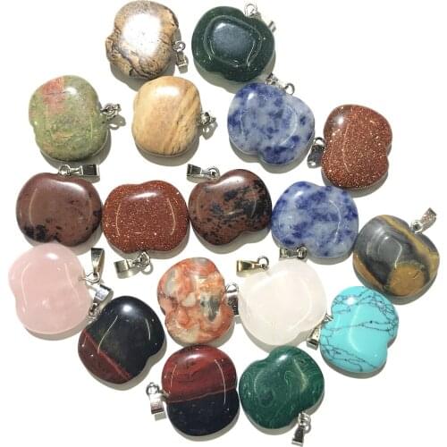 Apple Shape Natural Stone Quartz Crystal Tiger Eye Opal Turquoise Charms Pendant DIY Jewelry Making Necklace Accessories
