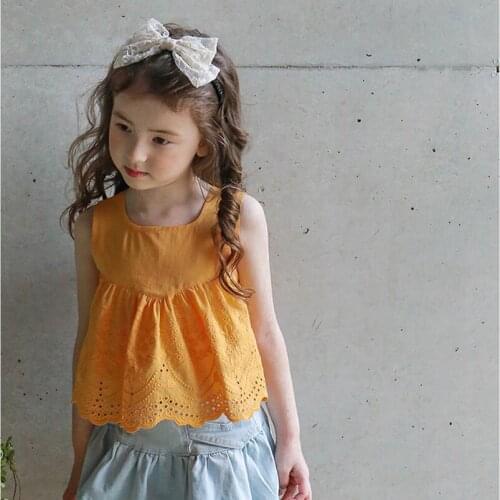 New Summer 2021 Baby Girls Lace Shirt Adorable Infant Girls Sleeveless Tank A-Line Shirt Children High Quality Cotton Clothes Fo