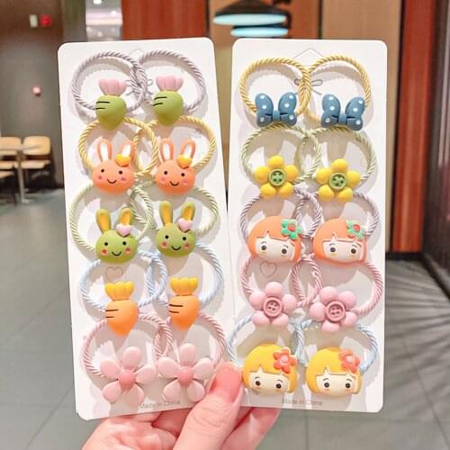 10PCS/Set New Girls Ponytail Holder Cute Hairpin Cartoon Flower Scrunchie Lovely Rubber Bands Headband Fashion Hair Accessories