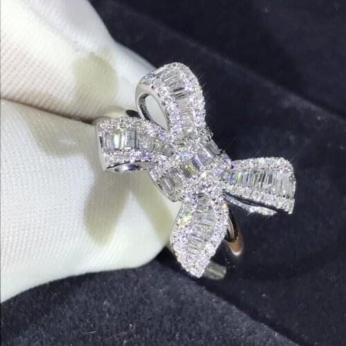 New hot Korean bow zircon copper ring elegant temperament noble lady accessories girl versatile accessories