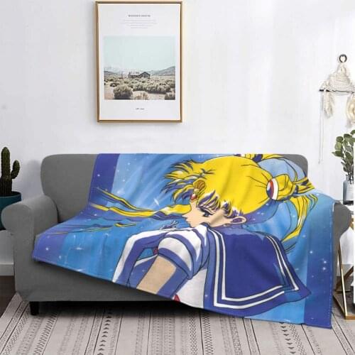 Moon Girl Sailor Suit Blankets Fleece Printed Anime Beautiful Portable Super Warm Throw Blankets for Sofa Car Plush Thin Quilt
