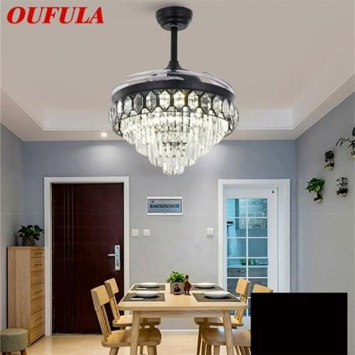 OUFULA Ceiling Fan Light Invisible Crystal LED Lamp With Remote Control Modern Luxury For Home